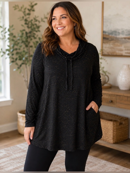 Soma Other - Soma Black Gold Speckled Cowl Neck Tunic Top w/Pockets Size XXL Soft Stretch